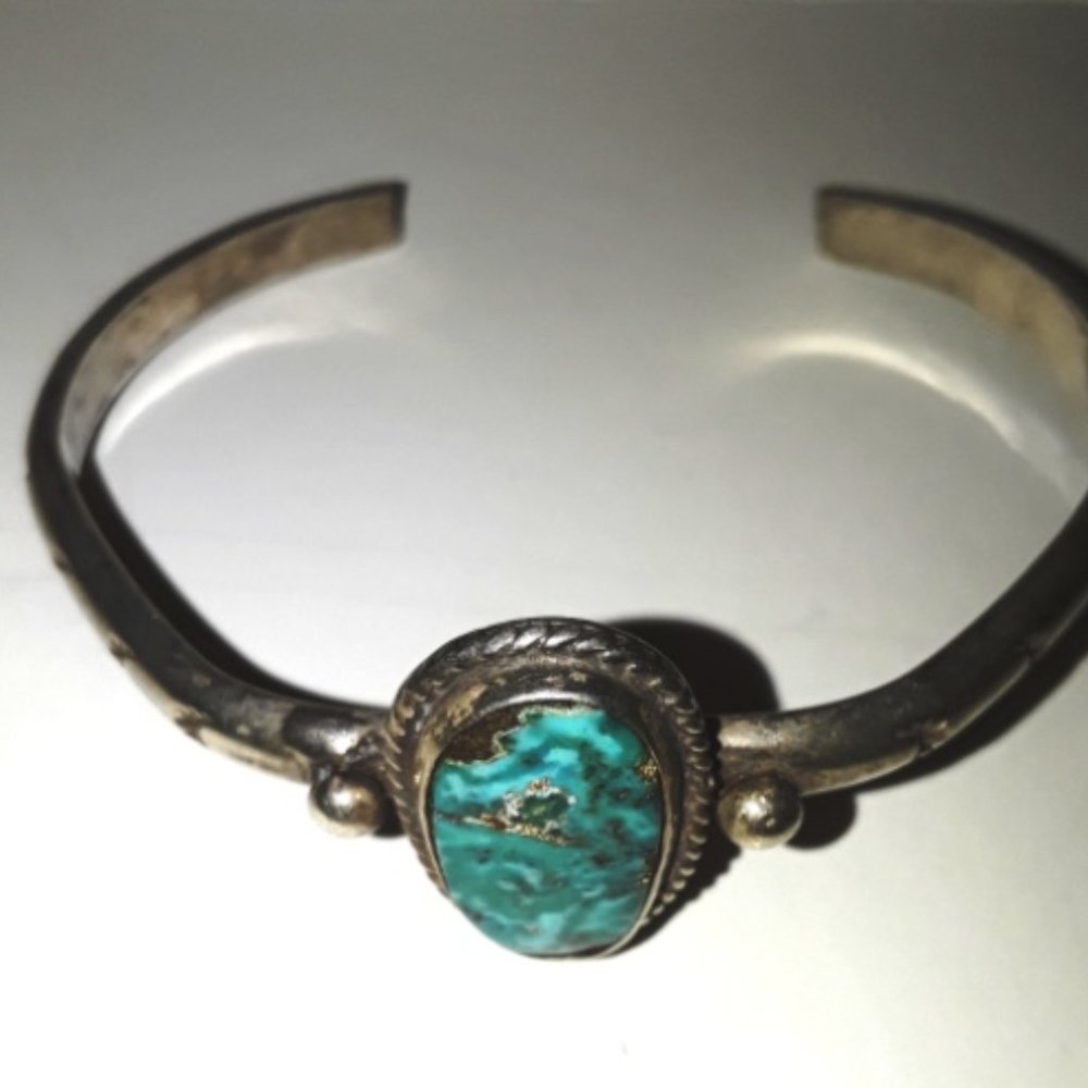 Sterling Silver Turquoise Stone Vintage Cuff Brace